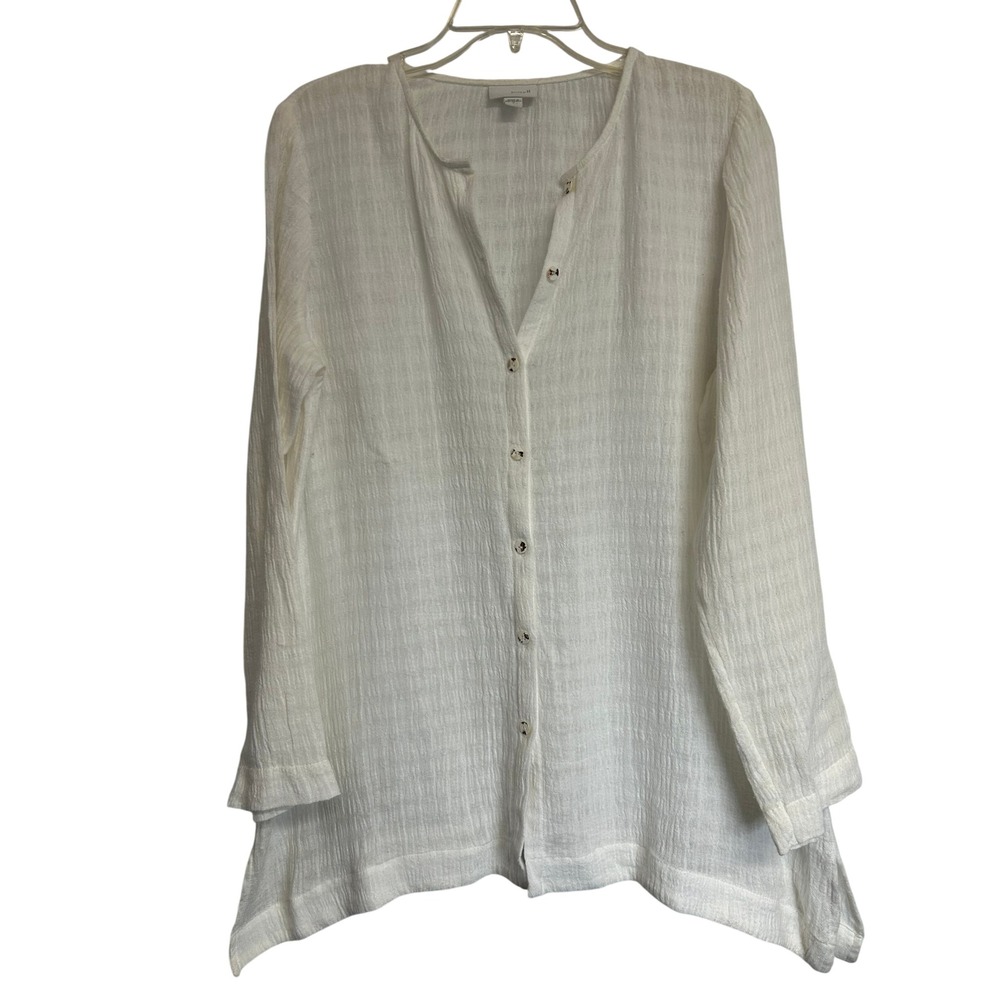 J. Jill White Linen Cotton Blend Gauze Button Down Tunic Top Small